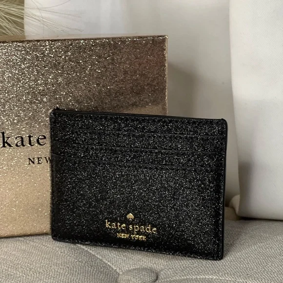 NWT Kate Spade Black Glitter Card Holder - Picture 1 of 6